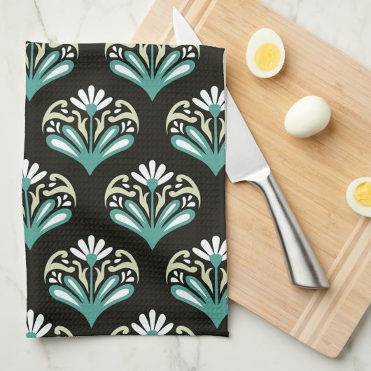 Zwart en Teal Art Deco Theedoek (Quarter Fold)