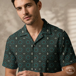Zwart en Teal Geometrisch Boho Bloemmotief Mandala Stof