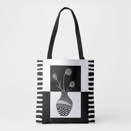 Zwart en terwijl Bloemen in een Vase-Canvas tas (Voorkant)