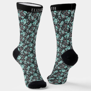Zwart en turquoise blauwe kleur Paisley Patroon Sokken