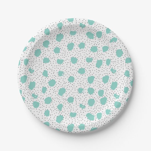 Zwart en Turquoise Brush Stippen Abstract Patroon Papieren Bordje (Voorkant)