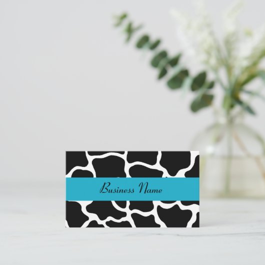 Zwart en Turquoise Giraffe Visitekaartje (Staand voorkant)