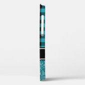 Zwart en turquoise glinsterende Buffalo geruite mo Case-Mate iPhone Case (Achterkant / Links)