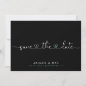 Zwart en Turquoise Heart Font Bewaar de datum Save The Date (Voorkant)
