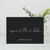 Zwart en Turquoise Heart Font Bewaar de datum Save The Date (Staand voorkant)