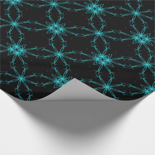 Zwart en Turquoise Kaleidoscope Star Gift Paper Cadeaupapier (Hoek)