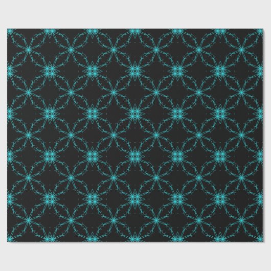 Zwart en Turquoise Kaleidoscope Star Gift Paper Cadeaupapier (Vlak)