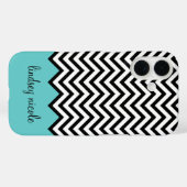Zwart en Turquoise Modern Chevron Custom Monogram Case-Mate iPhone Case (Achterkant (horizontaal))