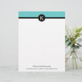 Zwart en Turquoise Modern Custom Monogram Briefhoofd (Staand voorkant)