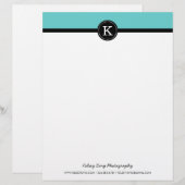 Zwart en Turquoise Modern Custom Monogram Briefhoofd (Voorkant / Achterkant)