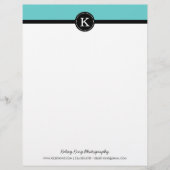 Zwart en Turquoise Modern Custom Monogram Custom Briefhoofd (Voorkant)