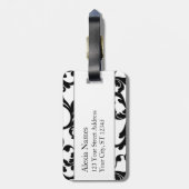 Zwart en Turquoise Monogrammed Damask Print Bagagelabel (Achterkant verticaal)