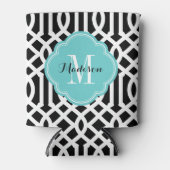 Zwart en Turquoise Trellis Monogram Blikjeskoeler (Voorkant)