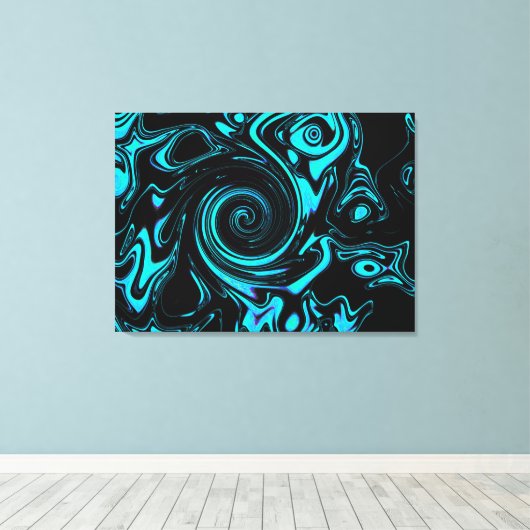 Zwart en turquoise werveling Abstract Canvas Afdruk (Insitu (Houten vloer))