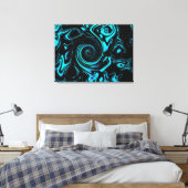 Zwart en turquoise werveling Abstract Canvas Afdruk (Insitu (Slaapkamer))