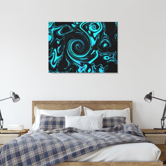 Zwart en turquoise werveling Abstract Canvas Afdruk (Insitu (Slaapkamer))
