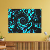 Zwart en turquoise werveling Abstract Canvas Afdruk (Insitu (Woonkamer))