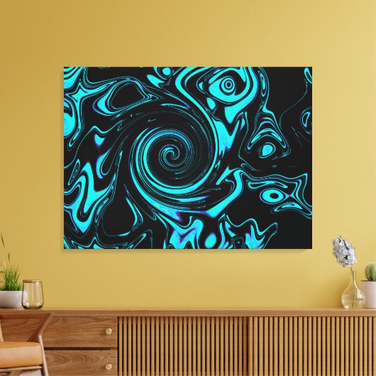 Zwart en turquoise werveling Abstract Canvas Afdruk (Insitu (Woonkamer))