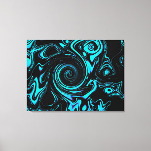 Zwart en turquoise werveling Abstract Canvas Afdruk