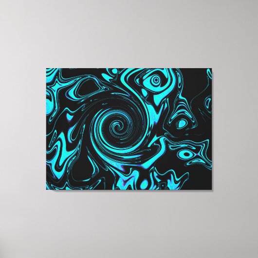 Zwart en turquoise werveling Abstract Canvas Afdruk (Voorkant)