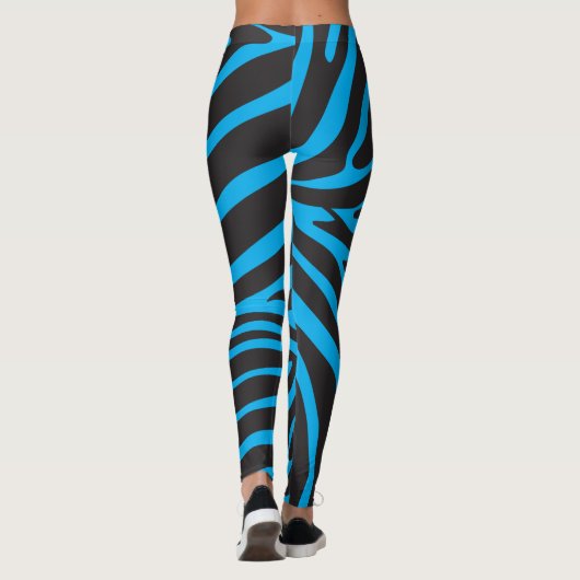 Zwart en Turquoise Zebra Print Leggings (Achterkant)