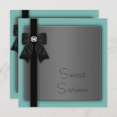 Zwart en turquoise zoete 16 verjaardagsfeestje kaart (Voorkant / Achterkant)