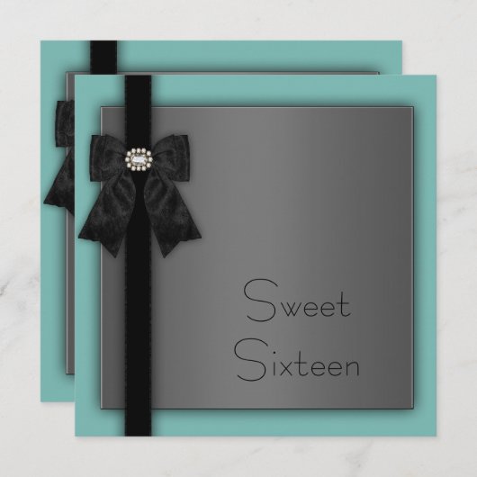 Zwart en turquoise zoete 16 verjaardagsfeestje kaart (Voorkant / Achterkant)
