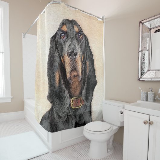 Zwart en twitschilderij - Oorspronkelijke hondenku Douchegordijn (In situ)