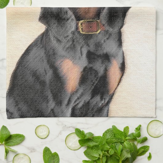 Zwart en twitschilderij - Oorspronkelijke hondenku Theedoek (Gevouwen)