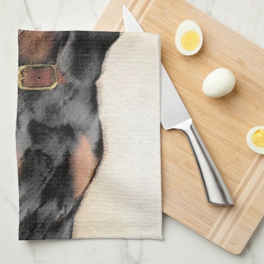 Zwart en twitschilderij - Oorspronkelijke hondenku Theedoek (Quarter Fold)