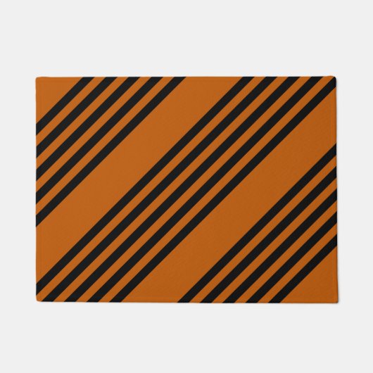 Zwart en verbrand oranje vijf strips deurmat (Voorkant)