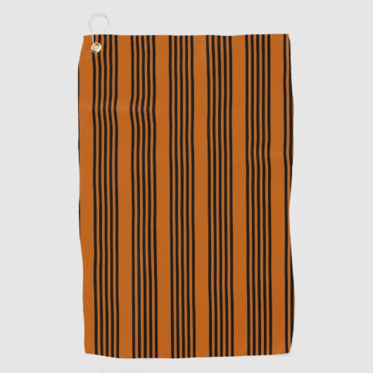 Zwart en verbrand oranje vijf strips golfhanddoek (Voorkant)