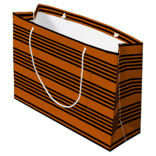 Zwart en verbrand oranje vijf strips groot cadeauzakje