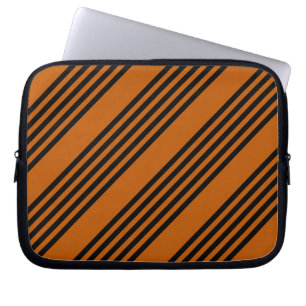 Zwart en verbrand oranje vijf strips laptop sleeve