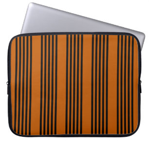 Zwart en verbrand oranje vijf strips laptop sleeve