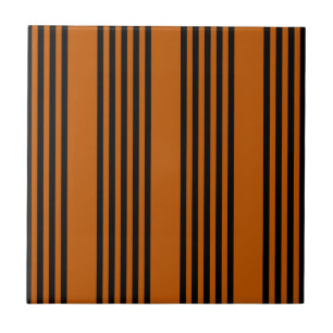 Zwart en verbrand oranje vijf strips tegeltje
