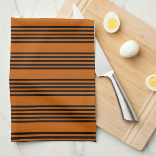 Zwart en verbrand oranje vijf strips theedoek