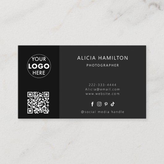 Zwart en vet | QR-code & Logo | Stijlvol, modern Visitekaartje (Voorkant)