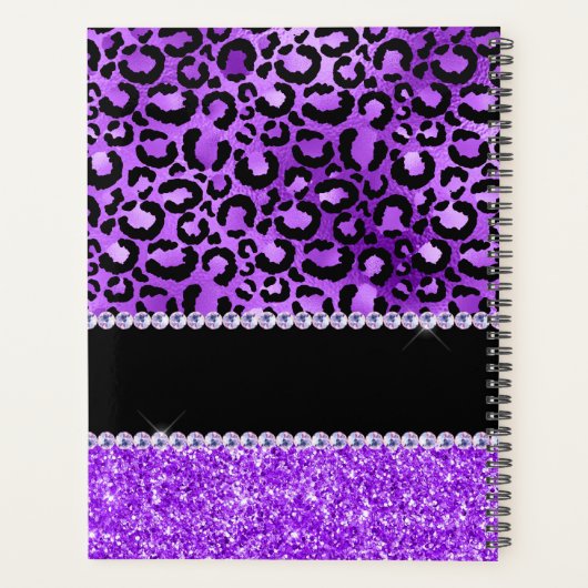 Zwart en Violet Leopard Spot Glam Monogram Planner (Achterkant)