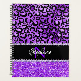 Zwart en Violet Leopard Spot Glam Monogram Planner