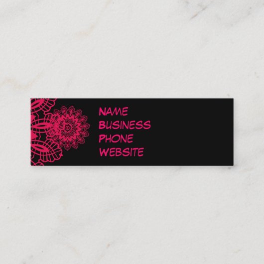 Zwart en warm roze Fuchsia Lace Snowflake Design Mini Visitekaartje (Voorkant)