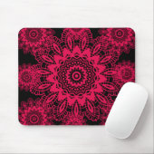 Zwart en warm roze Fuchsia Lace Snowflake Design Muismat (Met muis)