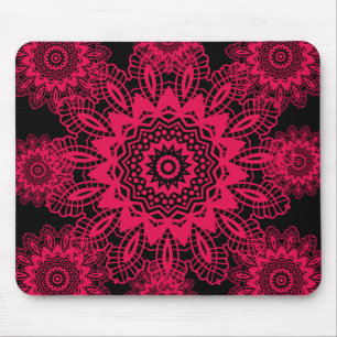Zwart en warm roze Fuchsia Lace Snowflake Design Muismat
