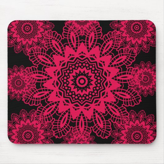 Zwart en warm roze Fuchsia Lace Snowflake Design Muismat (Voorkant)