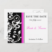 Zwart en warm roze sparen de datum aankondigingskaart (Voorkant / Achterkant)