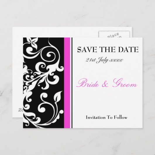 Zwart en warm roze sparen de datum aankondigingskaart (Voorkant / Achterkant)