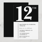 Zwart en wit 12e verjaardagsuitnodiging Chic Kaart (Voorkant / Achterkant)