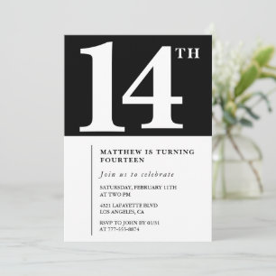 Zwart en Wit 14de verjaardagsuitnodiging Chic Kaart