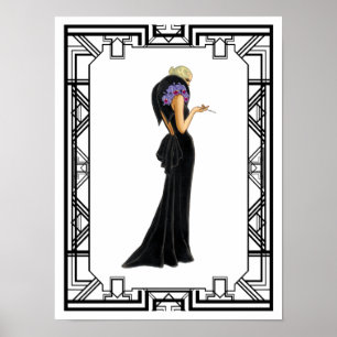  zwart en wit 1930 Drama Evening Gown Poster