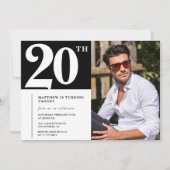 Zwart en wit 20ste verjaardag kaart (Voorkant)